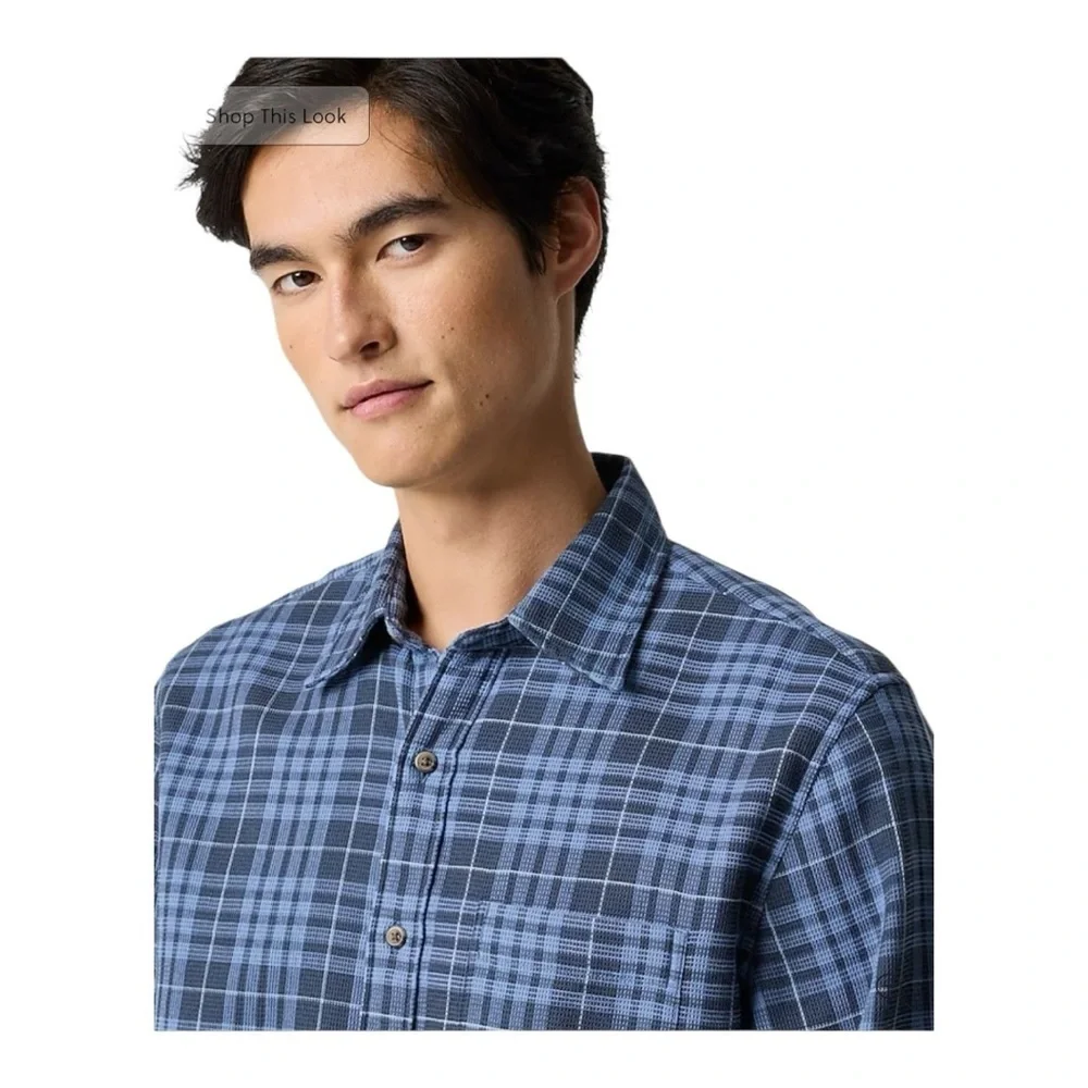 NWT! J. Crew Navy Blue Sky Plaid Waffle Dobby Shirt. Size Large.
